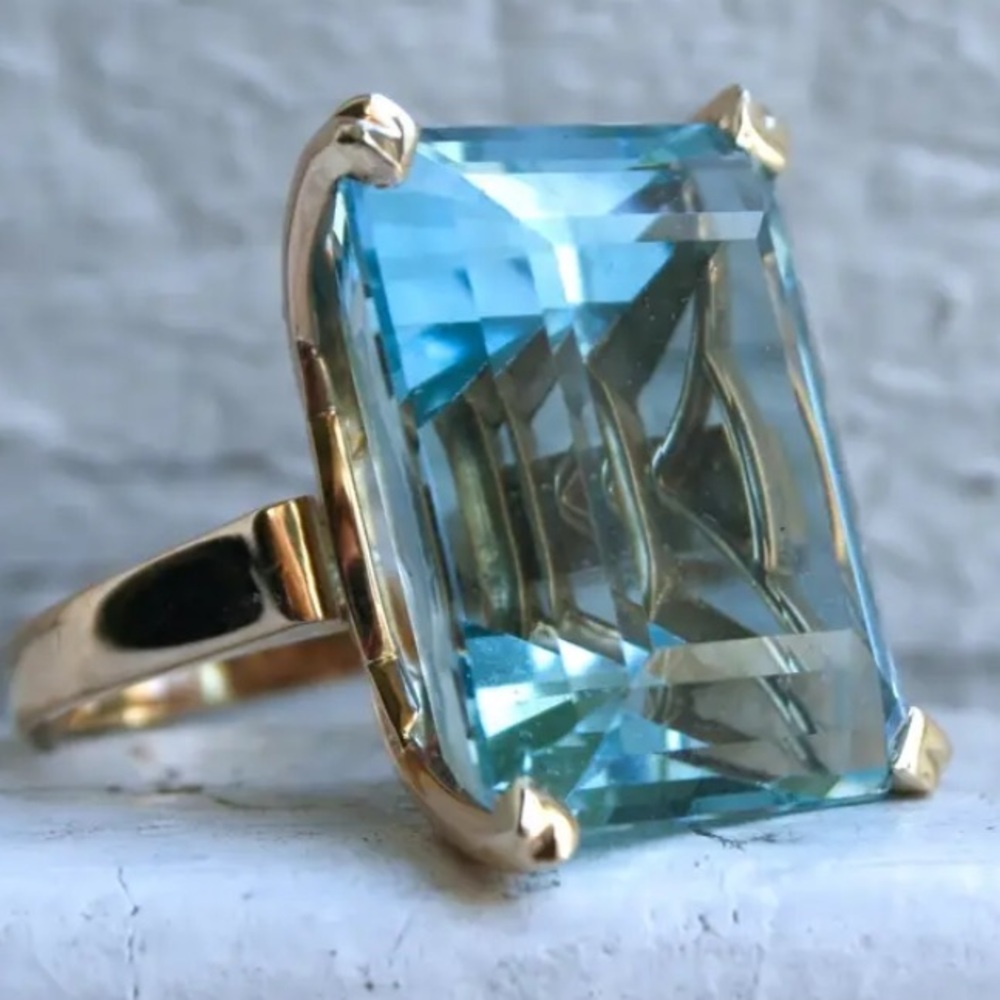 Statement Ring Large Stone Faceted Aquamarine And… - image 8
